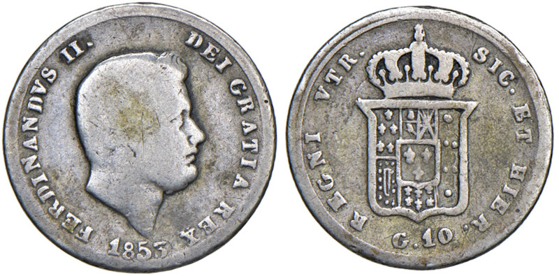 NAPOLI Ferdinando II di Borbone (1830-1859) 10 Grana 1853 - Nom. 1068 AG (g 2,12...