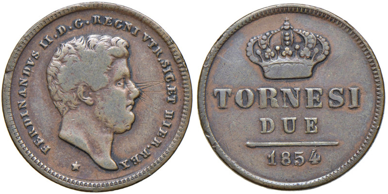 NAPOLI Ferdinando II di Borbone (1830-1859) 2 Tornesi 1854 - Nom. 1206 CU (g 5,7...