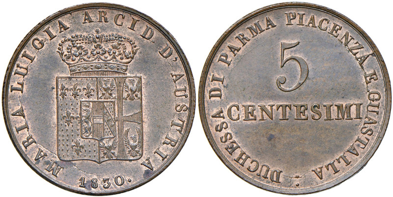 PARMA Maria Luigia d'Austria (1815-1847) 5 Centesimi 1830 - Gig. 14 CU (g 10,08)...