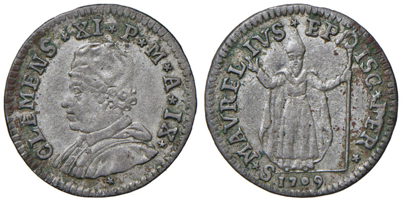 Clemente XI (1700-1721) Ferrara - Muraiola da 4 Baiocchi 1709 An. IX - Munt. 240...