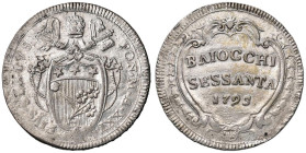 Pio VI (1775-1799) 60 Baiocchi 1795 - Munt. 59 MI (g 22,37) RR Stemma più stretto.
SPL