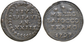 Pio VI (1775-1799) Fermo - Mezzo baiocco 1797 An. XXIII - Munt. 324 CU (g 4,88) RR
BB