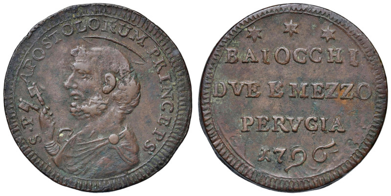 Pio VI (1775-1799) Perugia - 2 Baiocchi e mezzo 1796 - Munt. 393 CU (g 16,33) NC...