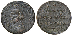 Pio VI (1775-1799) San Severino - 2 Baiocchi e mezzo 1796 - Munt. 407 CU (g 13,96) NC
qSPL