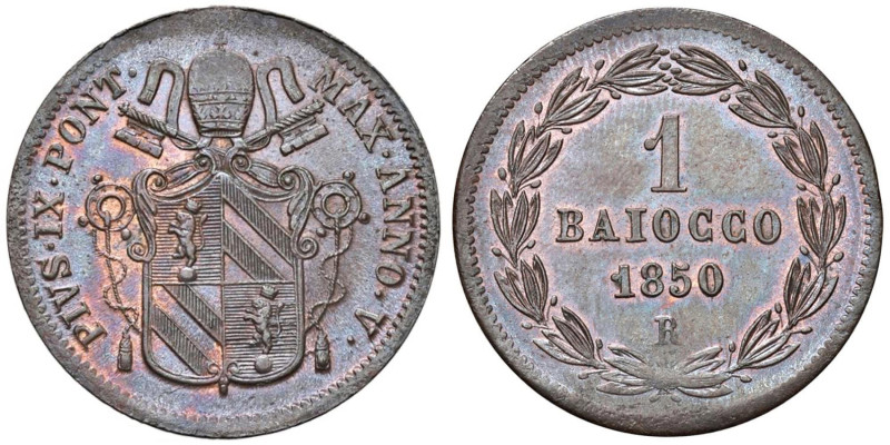 Pio IX (1846-1870) Baiocco 1850 An. V - Munt. 33 CU (g 10,26)
FDC