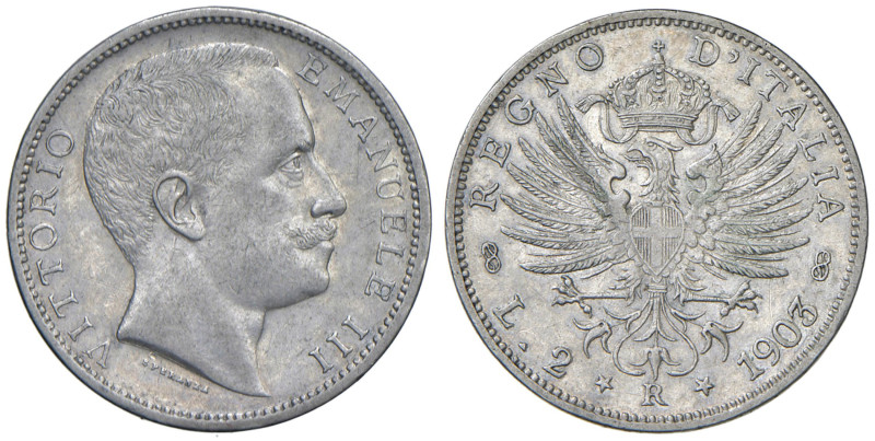 Vittorio Emanuele III (1900-1946) 2 Lire 1903 - Nomisma 1153 AG RRR
BB+/qSPL