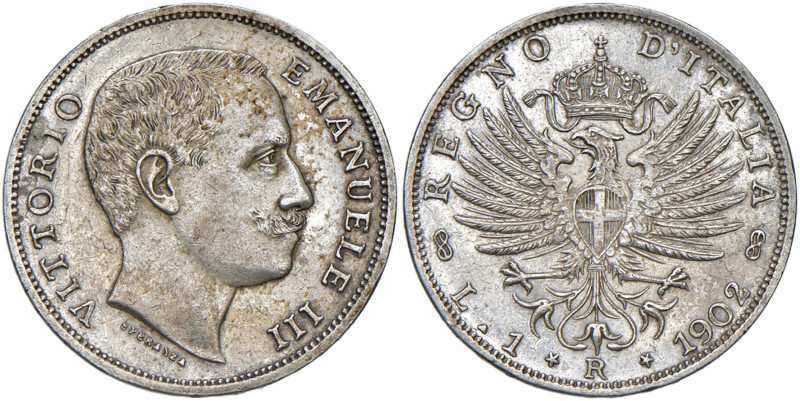 Vittorio Emanuele III (1900-1946) Lira 1902 - Nomisma 1194 AG 
BB+/qSPL