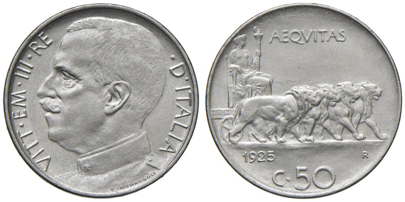 Vittorio Emanuele III (1900-1946) 50 Centesimi 1925 contorno liscio - Nomisma 12...