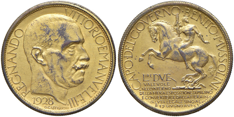 Vittorio Emanuele III (1900-1946) Gettone da 2 Lire 1928 - Nomisma 1409 CU dorat...