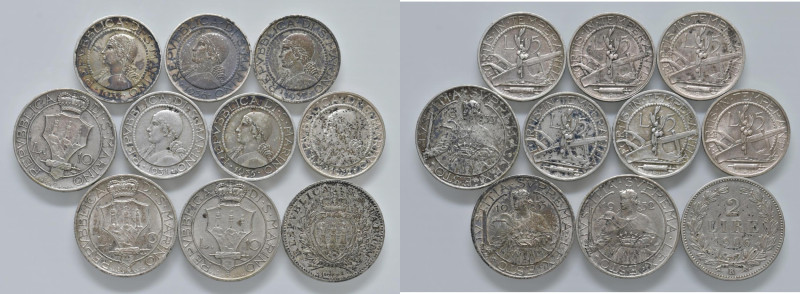 SAN MARINO Lotto di 10 monete: 10 Lire anni 1932, 1933, 1935; 5 Lire 1931, 1932,...