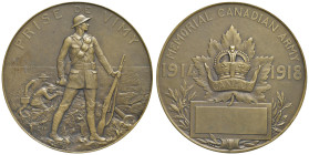 CANADA Medaglia 1918 Esercito canadese Prise de Vimy - Opus: M. Merot AE (g 140 - Ø 68 mm) Punzone "BRONZE" sul contorno, modesti depositi e lievi seg...