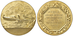 FRANCIA Medaglia 1934 Motor Yacht Club Costa azzurra - Opus: G. Contaux AE dorato (g 61,07 - Ø 50 mm) Punzone "BRONZ" sul contorno.
M.di SPL