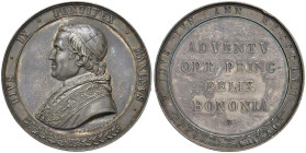 Pio IX (1846-1878) Medaglia 1857 Soggiorno del Papa a Bologna - Bart. XI, 17 - Opus: G. Cerbara RR (g 72,04 - Ø 50,71) R Colpetto al bordo al R/.
qFD...