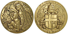 Giovanni Paolo II (1978-2005) Medaglia 2002 Omaggio a Leonardo da Vinci dettaglio del quadro "La vergine delle rocce" - Opus: F. Bodini E. Senesi AE d...