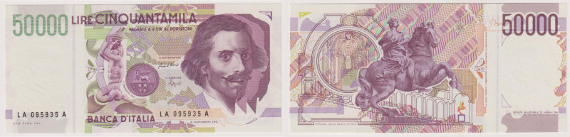 Banca d' Italia - 50000 Lire Bernini 2° Tipo del 1992 LA095935A. Rif. Gig. BI 81...