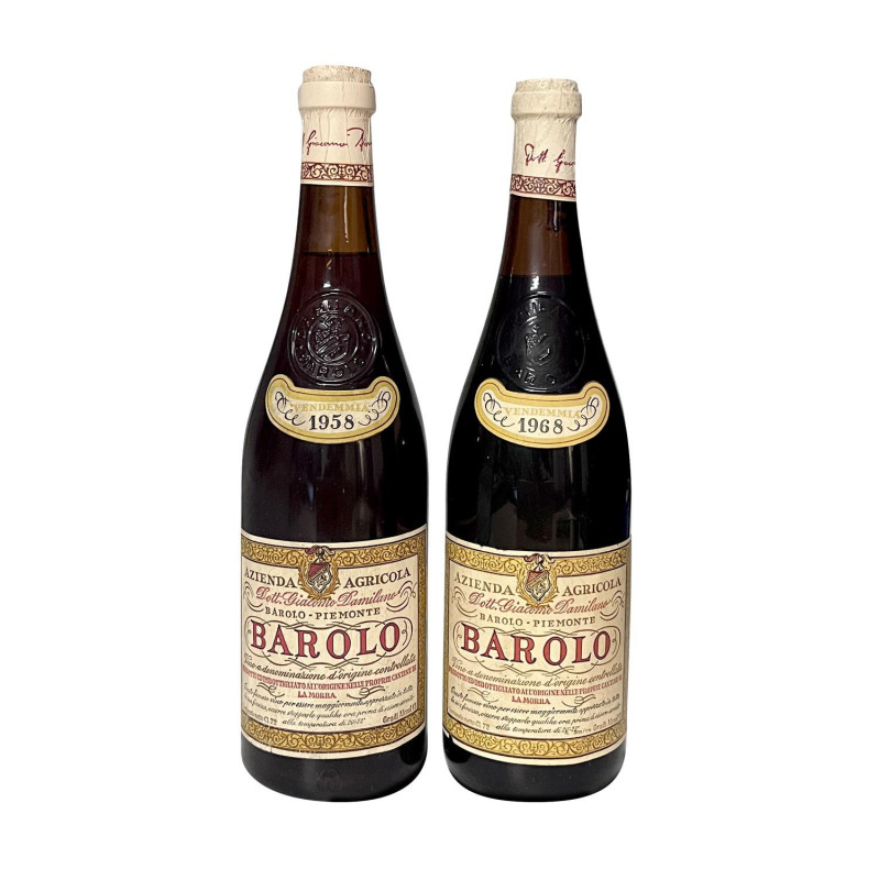 Piemonte Barolo, Damilano Langhe 1958 1968 Capsule e etichette con segni d’usura...