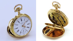 Orologio da tasca Vacheron & Constantin doppia cassa in oro giallo 18kt, con diametro da 50mm, n. di cassa 147662. Dial smaltato bianco con numeri rom...