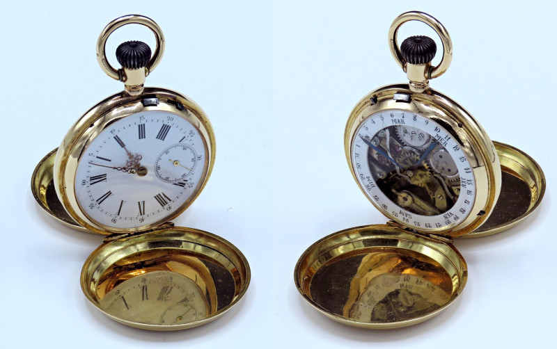 Orologio da tasca a tripla cassa in oro giallo 18kt, con diametro da 51mm. N. di...