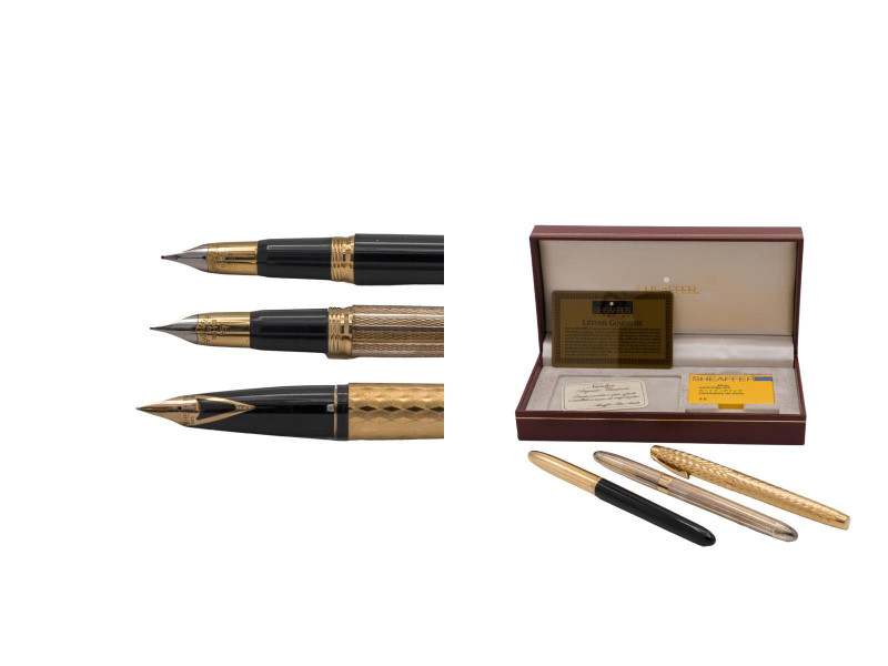 SHEAFFER -Lotto di 3 penne stilografiche- La prima si presenta con corpo in arge...