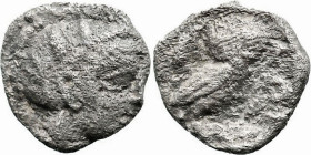 Greek
ATTICA. Athens. (Circa 454-404 BC).
AR Obol (8mm 0.51g)
Obv: Helmeted head of Athena right.
Rev: AΘE.Owl standing right, head facing; olive ...