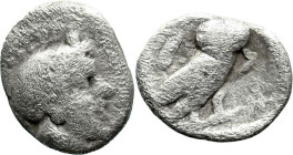 Greek
ATTICA. Athens. (Circa 454-404 BC).
AR Obol (9.4mm 0.58g)
Obv: Helmeted head of Athena right.
Rev: AΘE.Owl standing right, head facing; oliv...