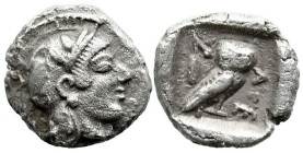 Greek
ATTICA. Athens. (Circa 454-404 BC).
AR Hemiobol (8mm 0.49g)
Obv: Helmeted head of Athena right.
Rev: AΘE.Owl standing right, head facing; ol...