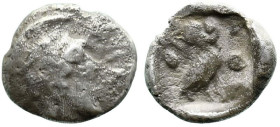 Greek
ATTICA. Athens. (Circa 454-404 BC).
AR Hemiobol (8.1mm 0.46g)
Obv: Helmeted head of Athena right.
Rev: AΘE. Owl standing right, head facing;...