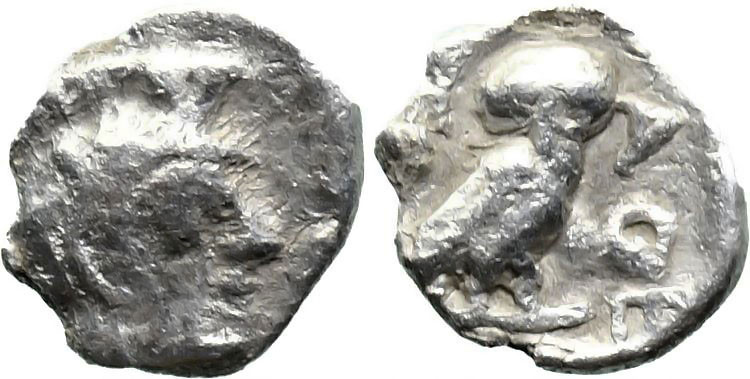 Greek
ATTICA. Athens. (Circa 454-404 BC).
AR Hemiobol (7.5mm 0.28g)
Obv: Helm...