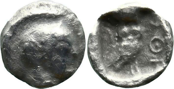 Greek
ATTICA. Athens. (Circa 454-404 BC).
AR Hemiobol (7.1mm 0.26g)
Obv: Helm...