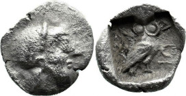 Greek
ATTICA. Athens. (Circa 454-404 BC)
AR Hemiobol (8.3mm 0.44g)
Obv: Helmeted head of Athena right.
Rev: AΘΕ, Owl standing right, head facing; ...