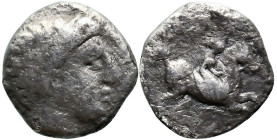 Greek
KINGS OF MACEDON. Philip II (359-336 BC). Amphipolis.
AR 1/5 Tetradrachm (12.8mm 1.96g)
Obv: Head of Apollo wearing tainia, right. Club below...