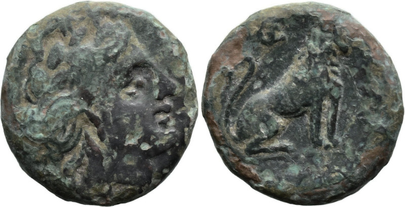 Greek
THRACE. Lysimacheia. (260-255 BC).
AE Bronze (18.2mm 5.7g)
Obv: Head of...