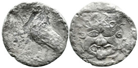 Greek
TROAS. Abydos. (Circa 480-450 BC).
AR Obol (11mm 0.64g)
Obv: ABY. Eagle standing left
Rev: Facing gorgoneion, with tongue protruding.
SNG A...