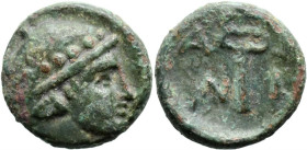 Greek
THRACE. Ainos. (Late 5th-early 4th century BC).
AE Bronze (10.3mm 1.07g)
Obv: Head of Hermes to right, wearing petasos
Rev: Kerykeion; A-I-N...