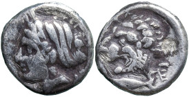 Greek
MYSIA. Kyzikos. (Circa 390-340 BC)
AR Drachm (14.5mm 3.1g)
Obv: [ΣΩTEIPA], head of Kore Soteira left, with hair in sphendone
Rev: KYZI, head...