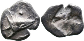 Greek
MYSIA. Kyzikos. (Circa 600-550 BC).
AR Hemiobol (8.6mm 0.38g)
Obv: Tunny fish head to right, pellet above
Rev: Quadripartite incuse square....