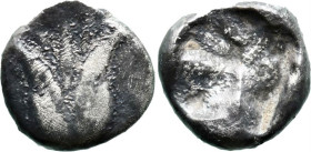 Greek
MYSIA. Kyzikos. (Circa 600-550 BC).
AR Obol (8.1mm 0.62g)
Obv: Lotus bud [tunny fish off flan to right?]
Rev: Quadripartite incuse square.
...