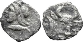 Greek
MYSIA. Kyzikos. ( Circa 450-400 BC).
AR Hemiobol (7.8mm 0.28g)
Obv: Head of Attis to left, wearing Phrygian cap; below, tunny fish to left
R...