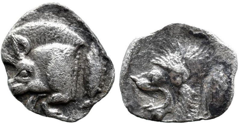 Greek
MYSIA. Kyzikos. (Circa 450-400 BC).
AR Hemiobol (9mm 0.35g)
Obv: Head o...