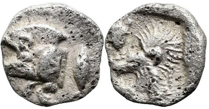 Greek
MYSIA. Kyzikos (Circa 450-400 BC)
AR Hemiobol (6.9mm 0.37g)
Obv: Forepa...