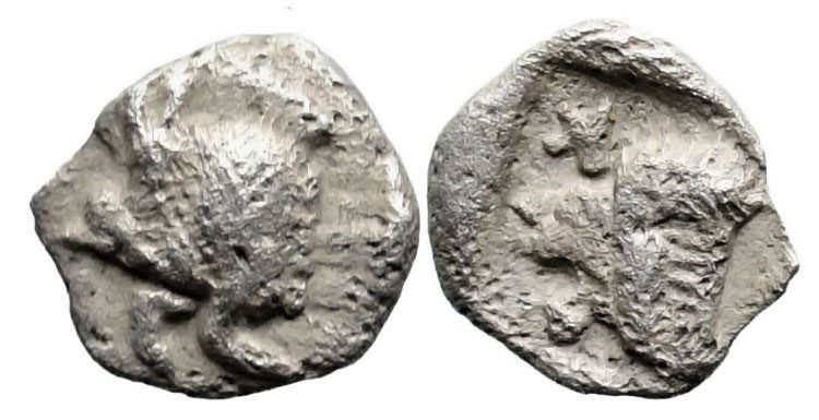 Greek
MYSIA. Kyzikos. (Circa 450-400 BC).
AR Tetartemorion (5.9mm 0.16g)
Onb:...