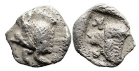 Greek
MYSIA. Kyzikos. (Circa 450-400 BC).
AR Tetartemorion (5.9mm 0.16g)
Onb: Forepart of boar to left; to right, tunny fish swimming upwards.
Rev...