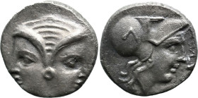 Greek
MYSIA. Lampsakos. (Circa 4th-3rd century BC)
AR Diobol (11.3mm 1.28g)
Obv: Female janiform head.
Rev: Helmeted head of Athena right.
SNG Fr...
