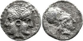 Greek
MYSIA. Lampsakos. Circa 390-330 BC.
AR Obol (8.7mm 0.64g).
Obv: Janiform female head, with circular earring.
Rev: Head of Athena to right, w...