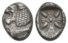 Greek
IONIA. Miletos. (Late 6th-early 5th centuries BC).
AR Diobol (10.6mm 1.05g)
Obv: Forepart of lion right, head left.
Rev: Stellate floral des...