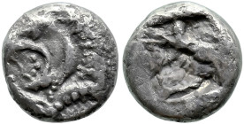 Greek
TAURIC CHERSONESOS. Cherronesos. (Circa 510-490 BC).
AR Tetrobol (12mm 2.3g).
Obv: Head and foreleg of roaring lion left
Rev: Rough square i...