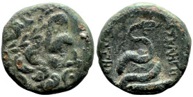 Greek
MYSIA. Pergamon. (Early-mid 2nd century BC).
AE Bronze (18.3mm 7.6g)
Obv: Laureate head of Asklepios right
Rev: Serpent coiled around omphal...