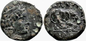 Greek
MYSIA. Plakia. (4th century BC).
AE Bronze (11.5mm 1.54g)
Obv: Turreted head of Kybele right.
Rev: ΠΛΑΚΙΑ. Lion, devouring prey, standing ri...