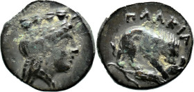Greek
MYSIA. Plakia. (4th century BC).
AE Bronze (11.7mm 1.47g)
Obv: Turreted head of Kybele right.
Rev: ΠΛΑΚΙΑ. Lion, devouring prey, standing ri...