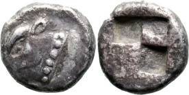 Greek
IONIA. Uncertain (Samos?). (6th century BC).
AR Obol (8.6mm 0.9g)
Obv: Head of calf left.
Rev: Quadripartite incuse square.
Unpublished in ...